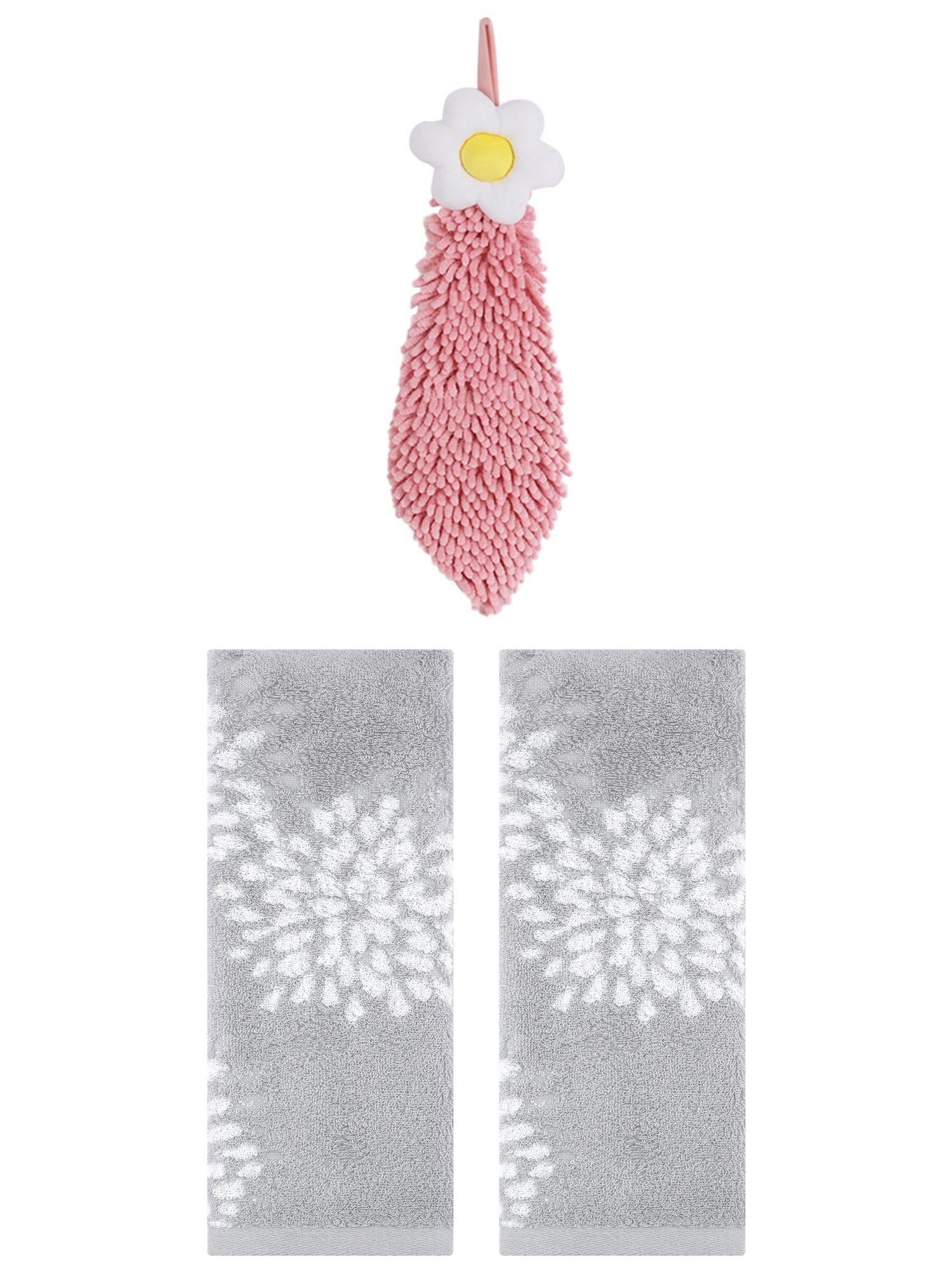 Unique Bargains 3 Pcs Hand Towelroom Grey/Pink-1 14" x 30"/6" x 15"