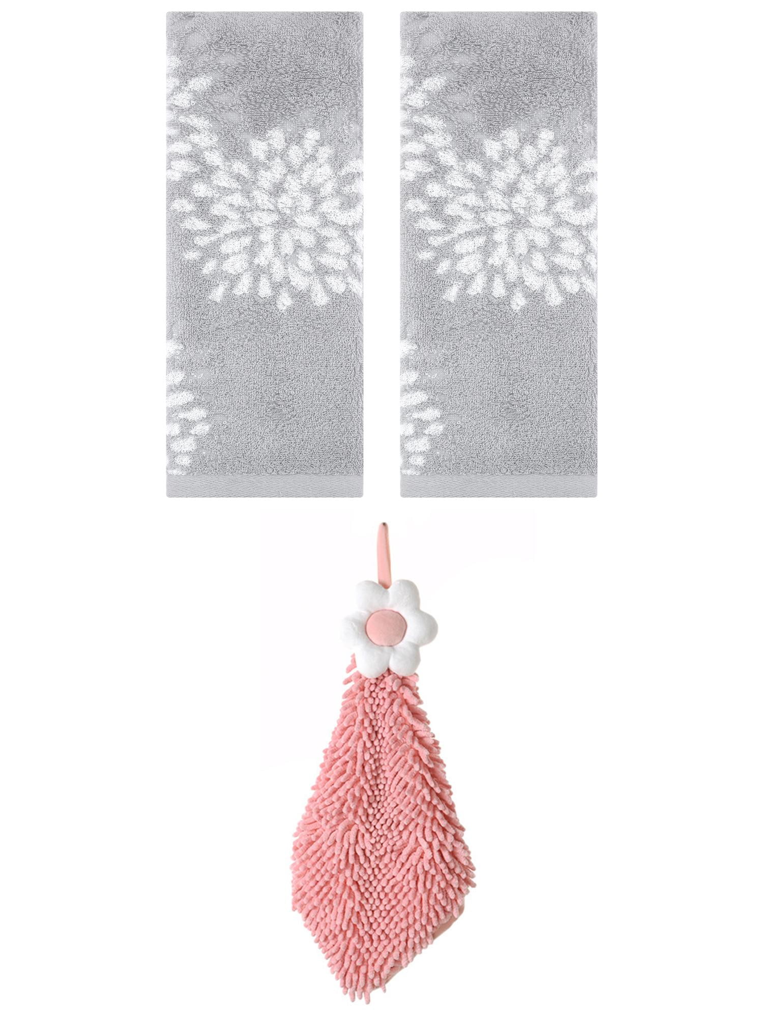 Unique Bargains 3 Pcs Hand Towelroom Grey/Pink-2 14" x 30"/6" x 15"