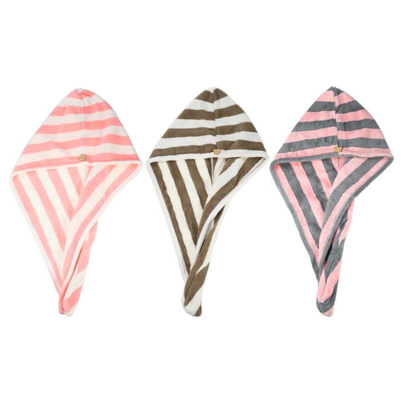 Unique Bargains 3 Pcs Lightweight Strong Absorbent Hair Drying Towel Pink White Brown