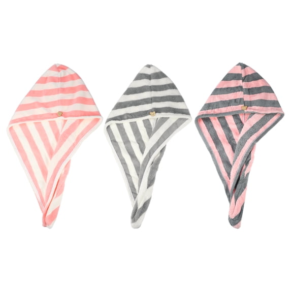 Unique Bargains 3 Pcs Lightweight Strong Absorbent Hair Drying Towel Pink White Gray