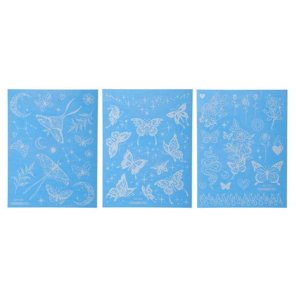 Unique Bargains 3 Pcs Luminous Fake Tattoos Butterfly Pattern Temporary Tatto for Adult Fluorescent Blue