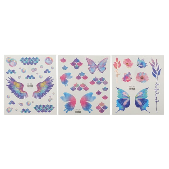 Unique Bargains 3 Pcs No Adhesive Fake Tattoos Temporary Tatto for Adult Blue Pink