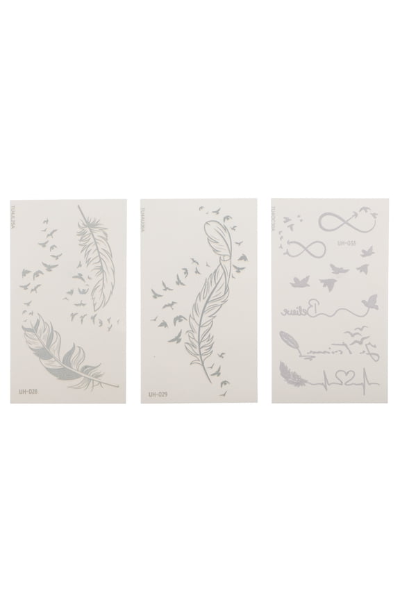 3 Pcs Realistic Fake Tattoos Feathers Pattern Temporary Tatto for Adult Gray