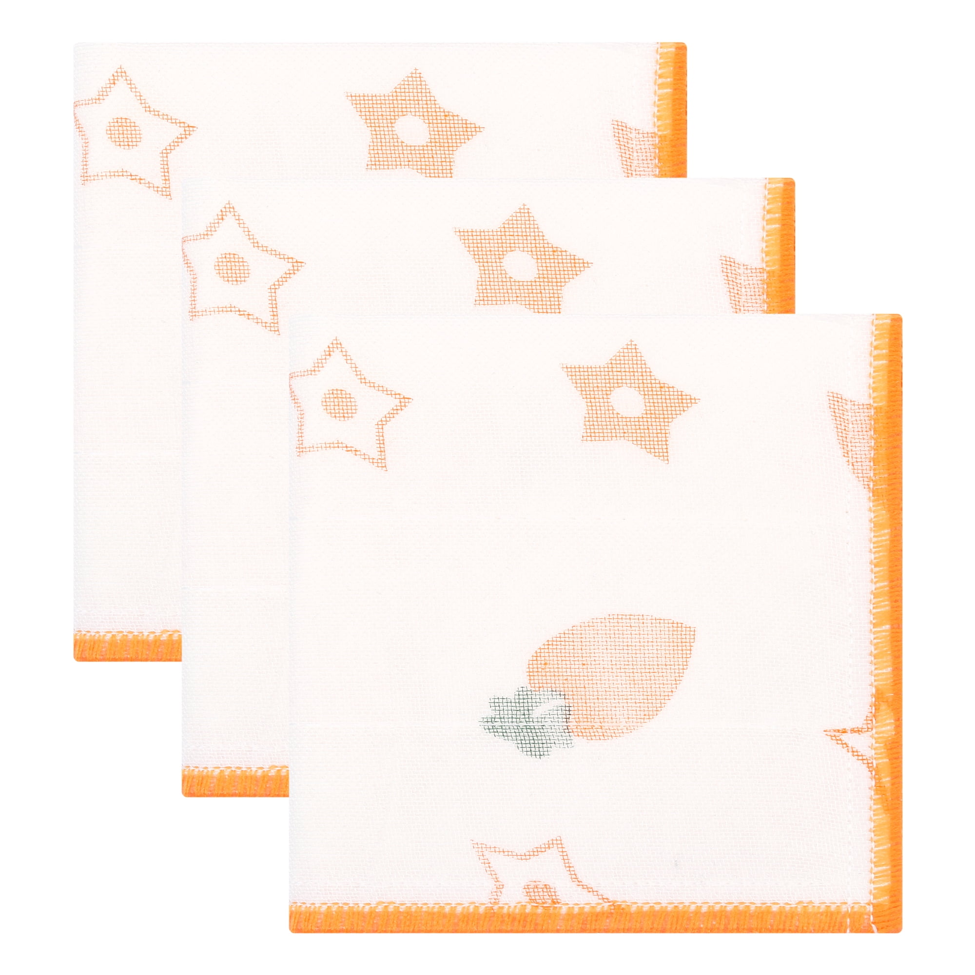 Unique Bargains 3 Pcs Reusable Cute Pattern Quick Dry Rags Dish Cloths Orange 12" x 12"