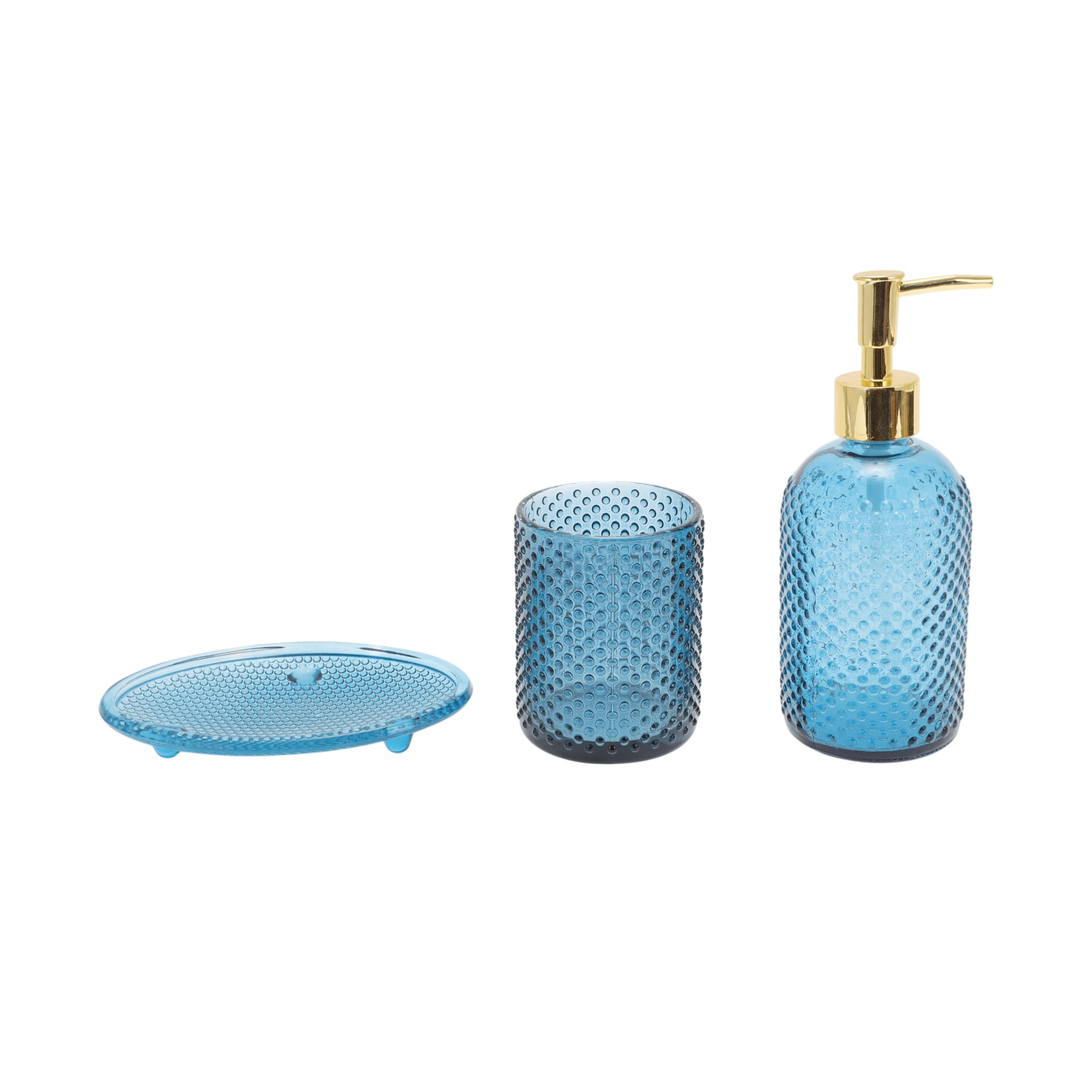 Unique Bargains 3 Pcs Reusable Dot Bathroom Accessories Kit Blue