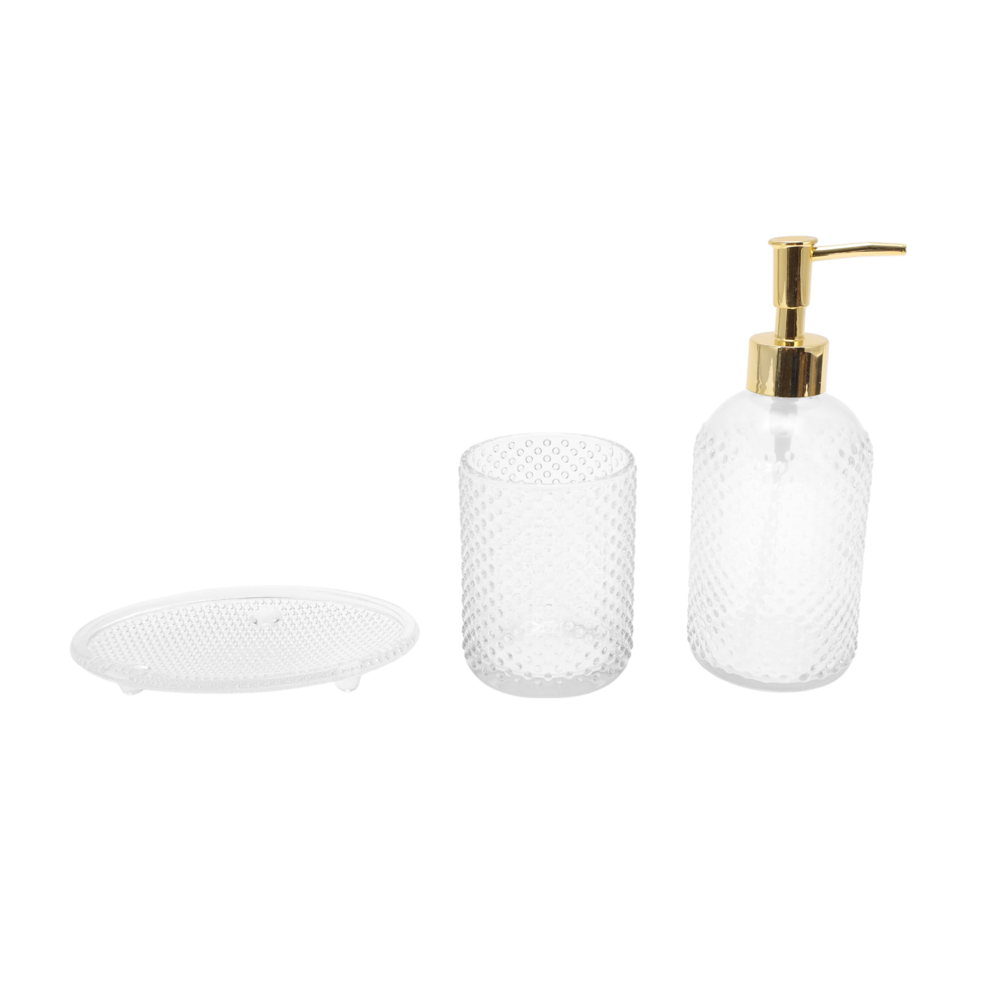 Unique Bargains 3 Pcs Reusable Dot Bathroom Accessories Kit Clear