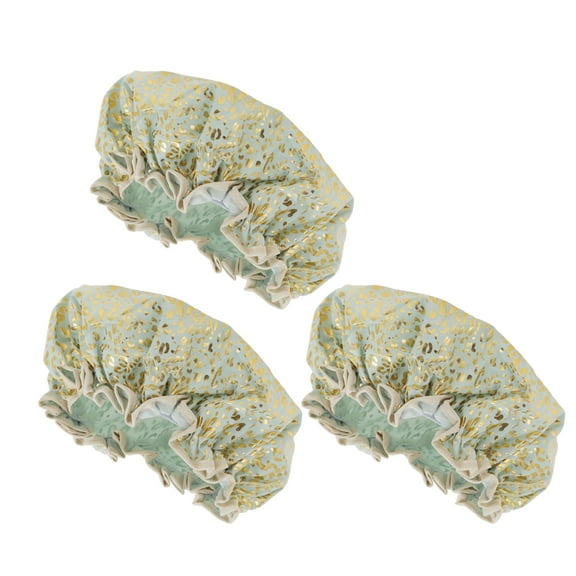 Unique Bargains 3 Pcs Reusable Leopards Spots Shower Cap for Shower Green PEVA