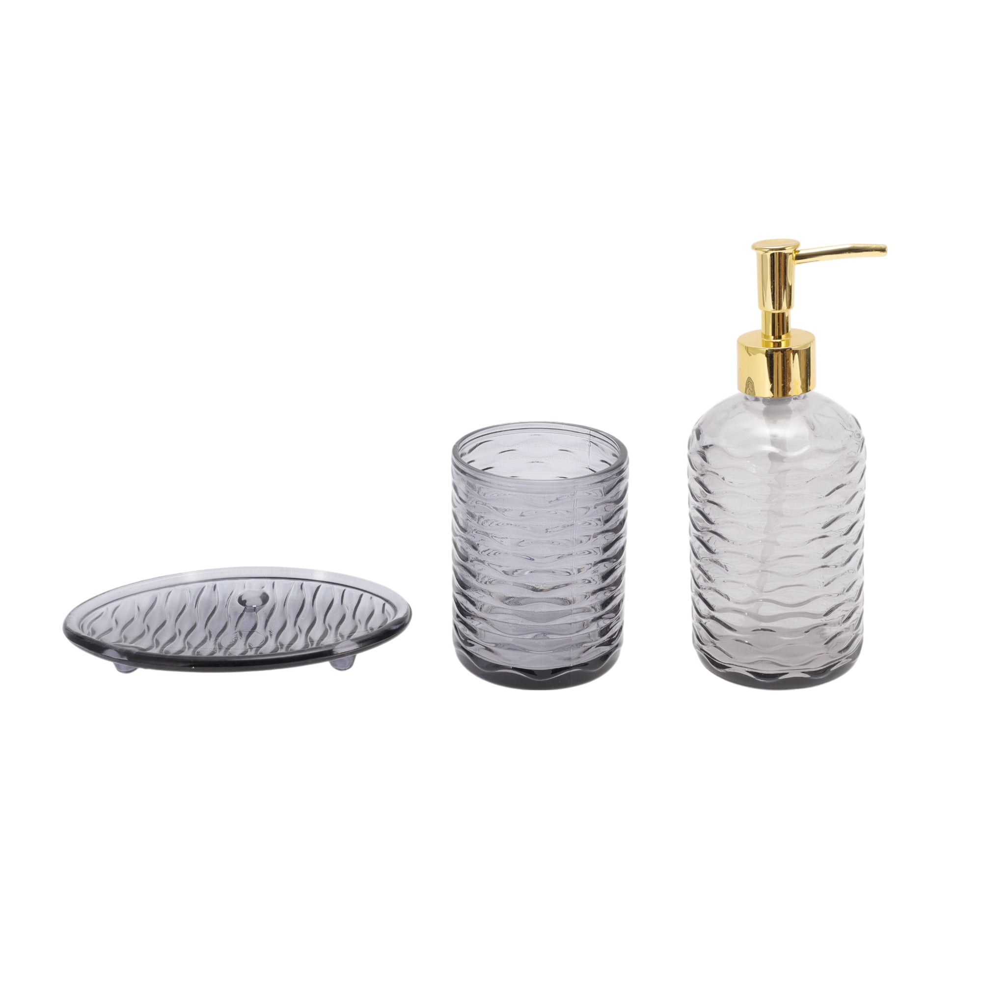 Unique Bargains 3 Pcs Reusable Waves Bathroom Accessories Kit Black