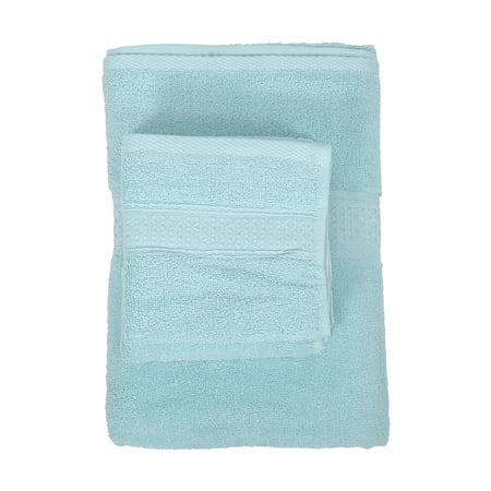 Unique Bargains 3 Pcs Soft Absorbent Cotton Bath Towel Classic Design Cyan 27.56"x55.12"