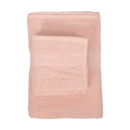 Unique Bargains 3 Pcs Soft Absorbent Cotton Bath Towel Classic Design Light Pink 27.56"x55.12"