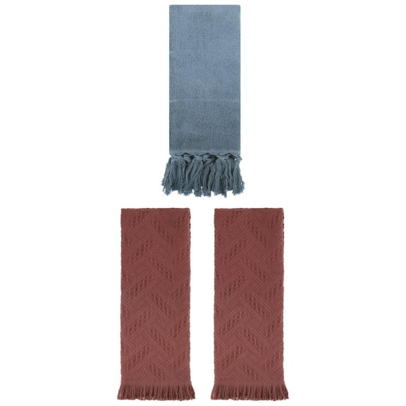 Unique Bargains 3 Pack Cotton Soft Absorbent Boho Turkish Decorative Hand Towels Blue/Brown 14" x 30"/13" x 29"