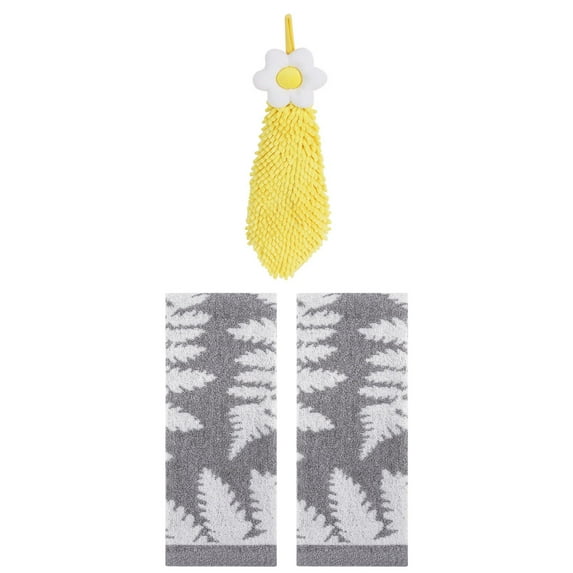 Unique Bargains 3 Pcs Soft Absorbent Hand Towels Blue/Yellow 13" x 29"/6" x 15"