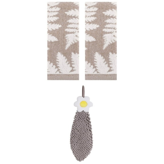 Unique Bargains 3 Pcs Soft Absorbent Hand Towels Brown/Grey 13" x 29"/6" x 15"