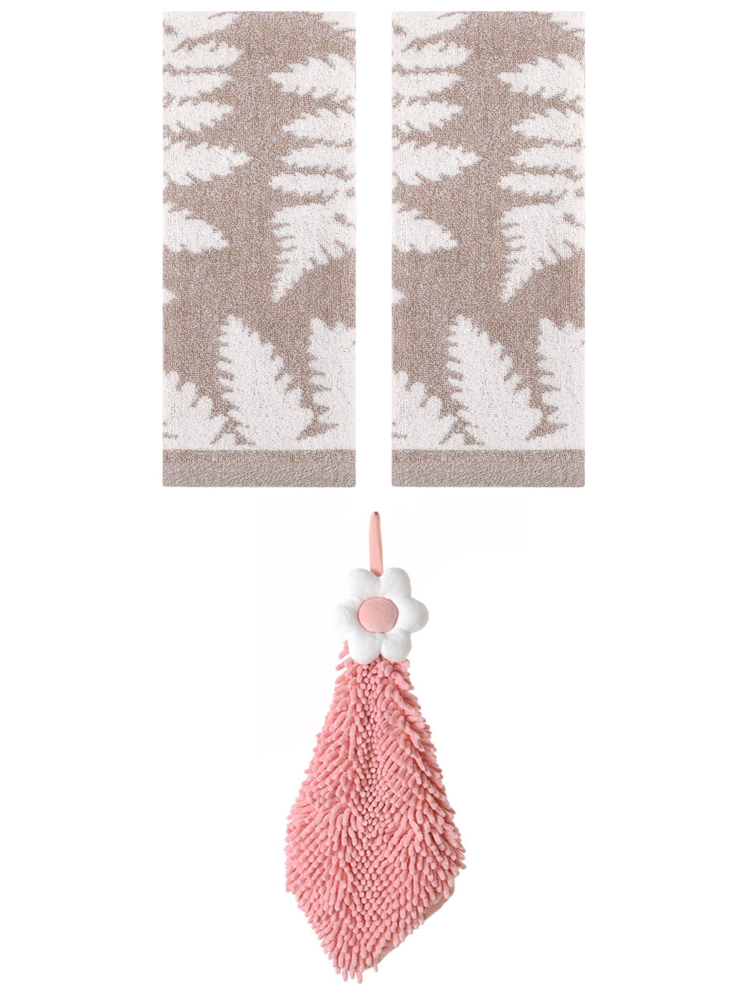 Unique Bargains 3 Pcs Soft Absorbent Hand Towels Brown/Pink-2 13" x 29"/6" x 15"