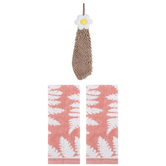 Unique Bargains 3 Pcs Soft Absorbent Hand Towels Pink/Brown 13" x 29"/6" x 15"