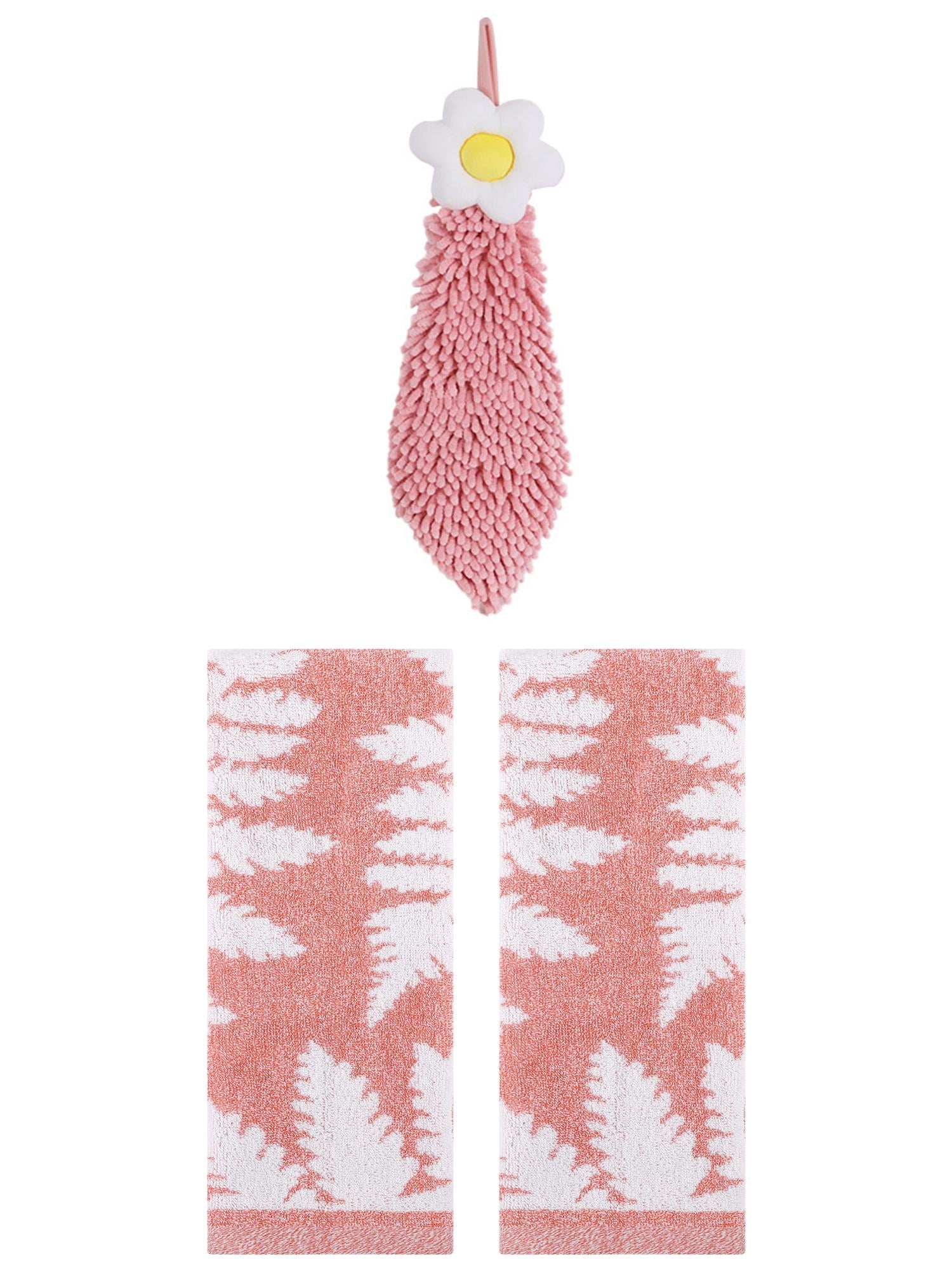 Unique Bargains 3 Pcs Soft Absorbent Hand Towels Pink/Pink-1 13" x 29"/6" x 15"