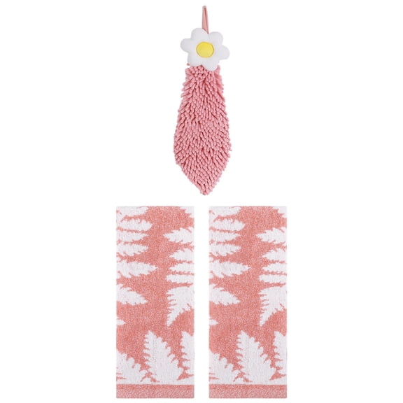 Unique Bargains 3 Pcs Soft Absorbent Hand Towels Pink/Pink-1 13" x 29"/6" x 15"