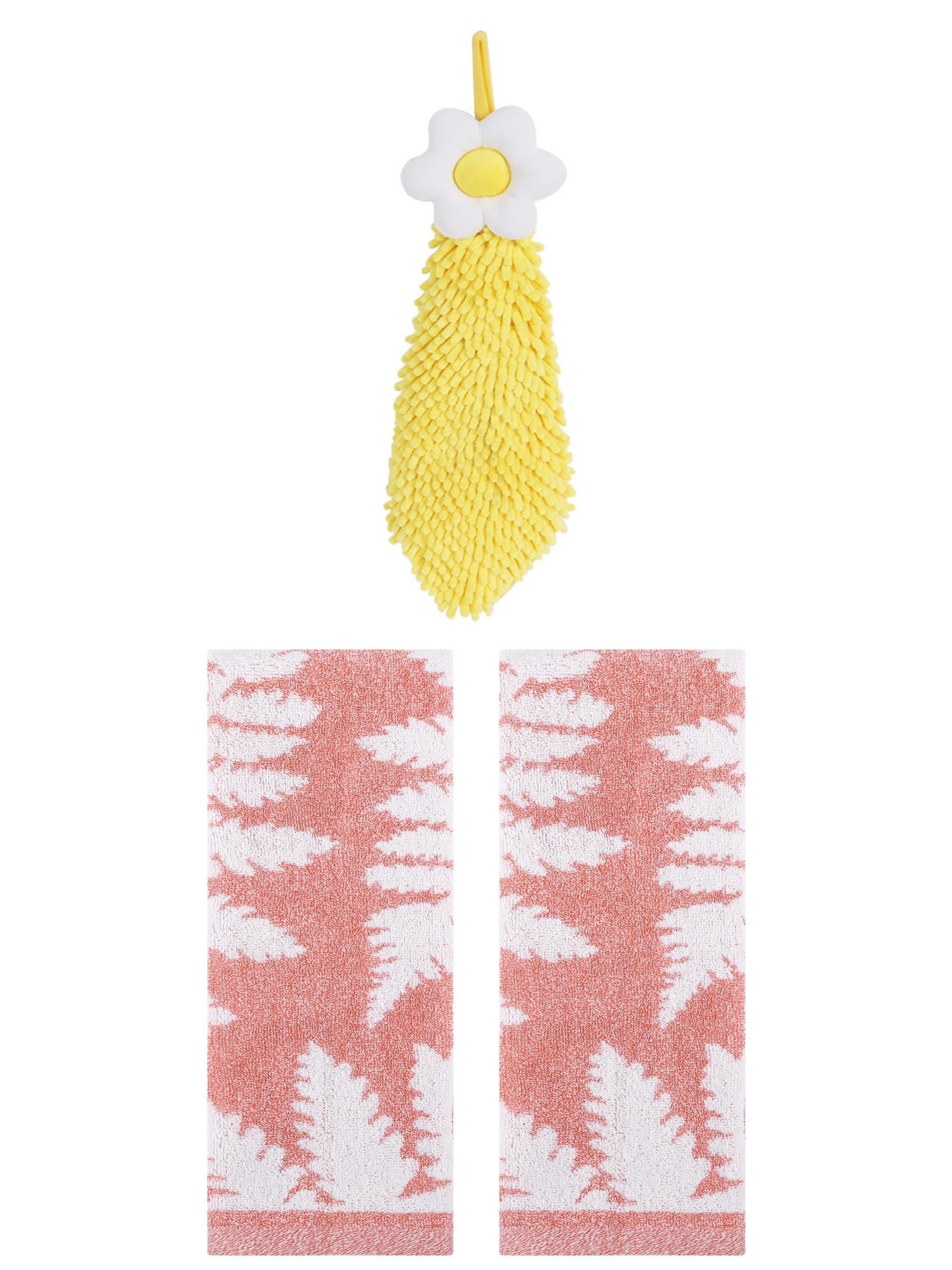 Unique Bargains 3 Pcs Soft Absorbent Hand Towels Pink/Yellow 13" x 29"/6" x 15"