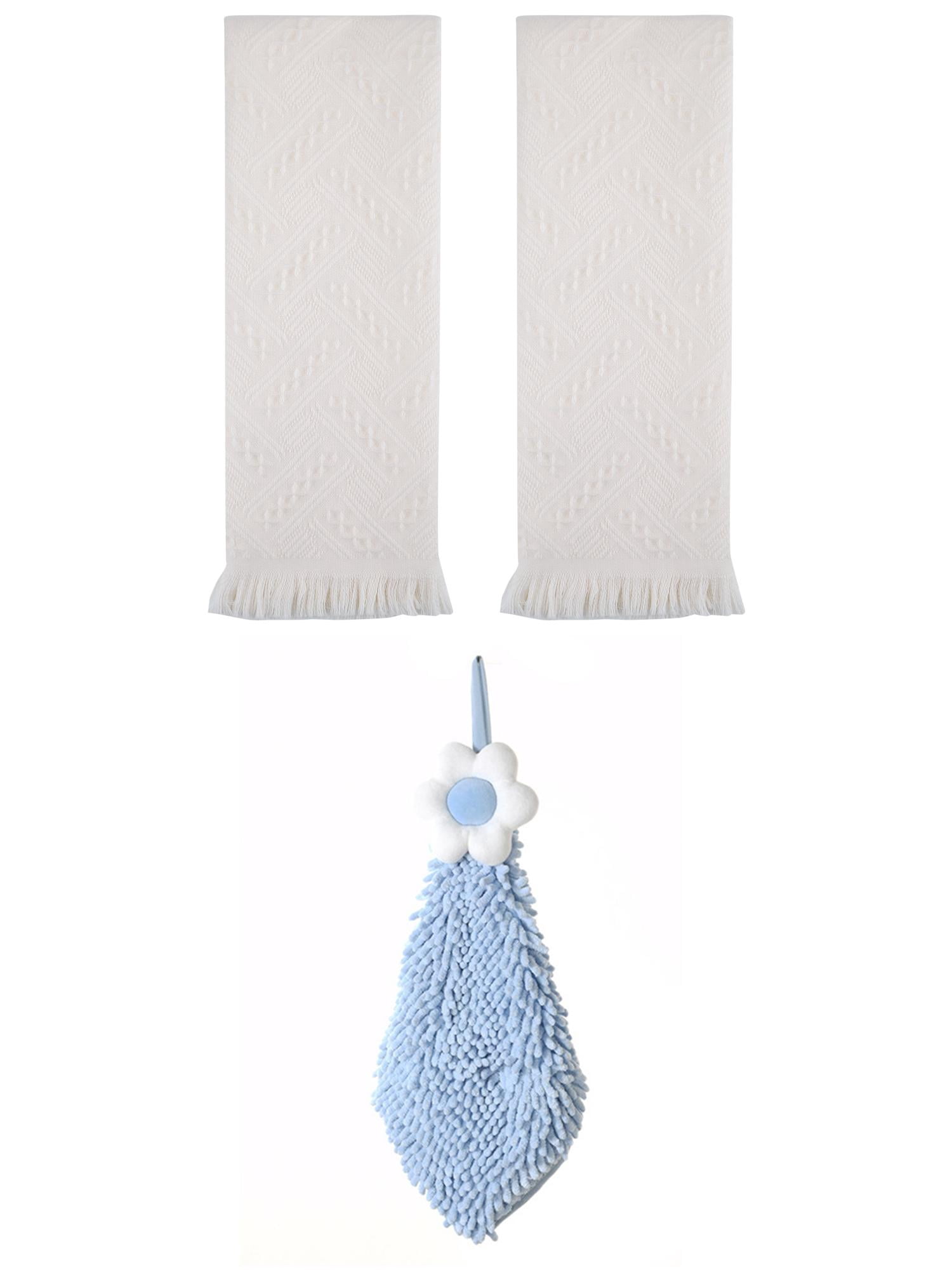 Unique Bargains 3 Pcs Soft Absorbent Towels Beige/Blue-2 13" x 29"/6" x 15"