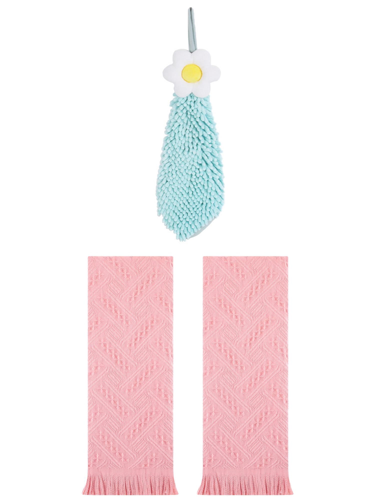 Unique Bargains 3 Pcs Soft Absorbent Towels Pink/Green 13" x 29"/6" x 15"