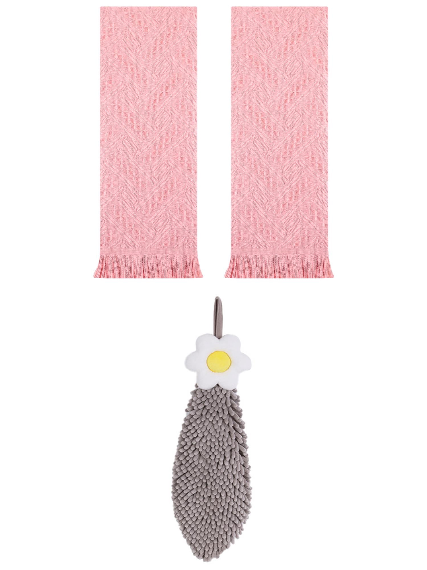Unique Bargains 3 Pcs Soft Absorbent Towels Pink/Grey 13" x 29"/6" x 15"