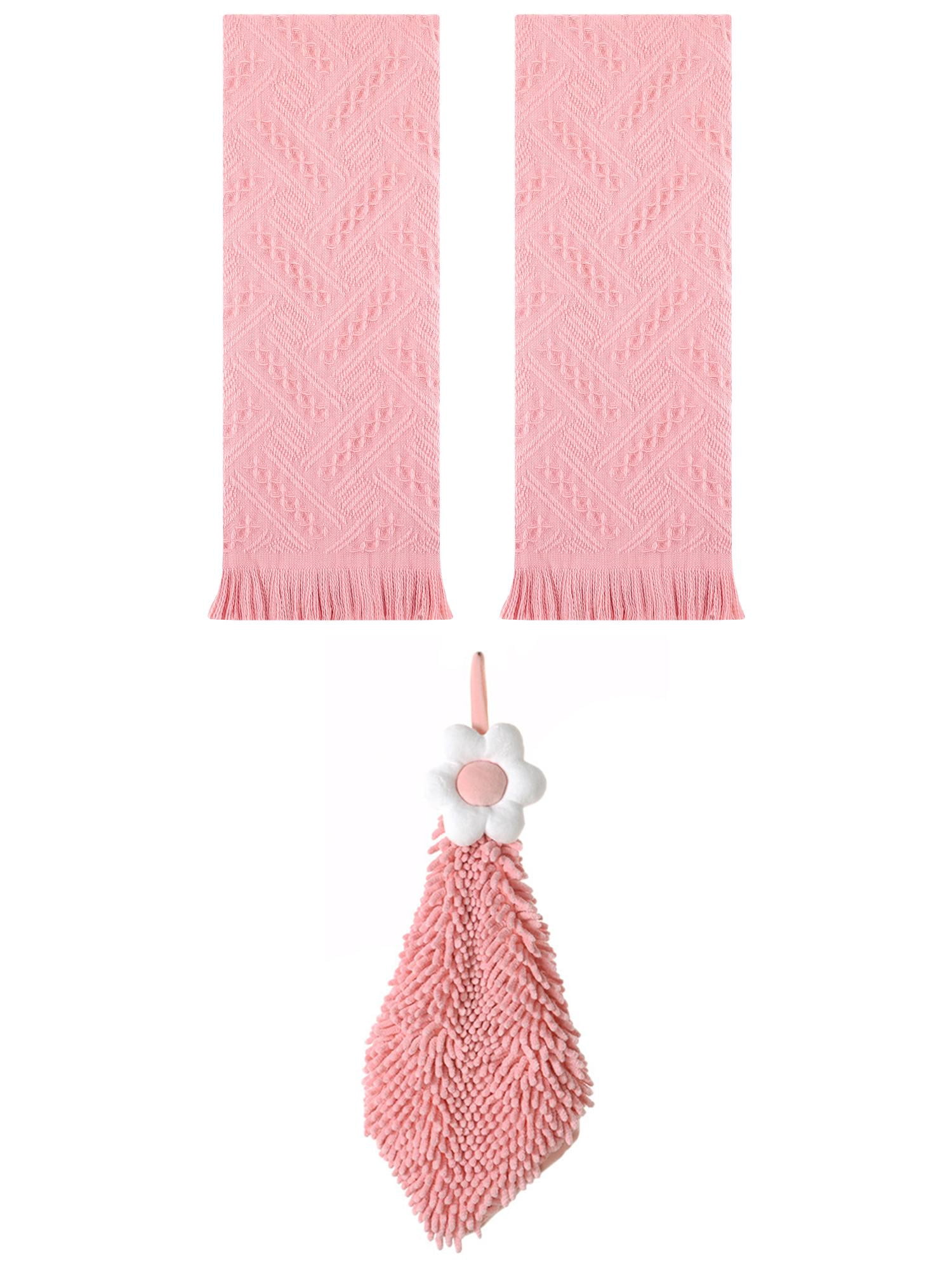 Unique Bargains 3 Pcs Soft Absorbent Towels Pink/Pink-2 13" x 29"/6" x 15"