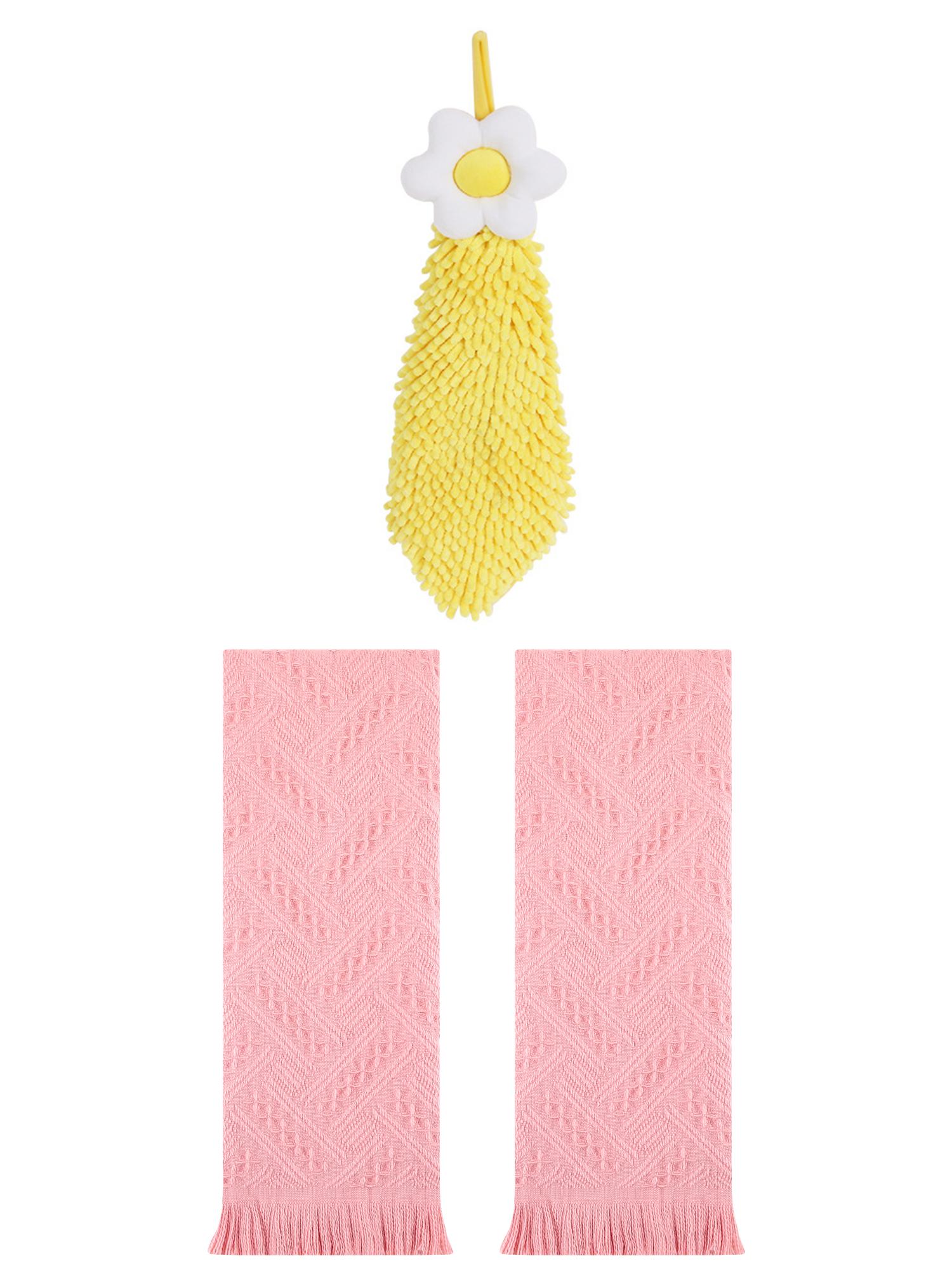 Unique Bargains 3 Pcs Soft Absorbent Towels Pink/Yellow 13" x 29"/6" x 15"