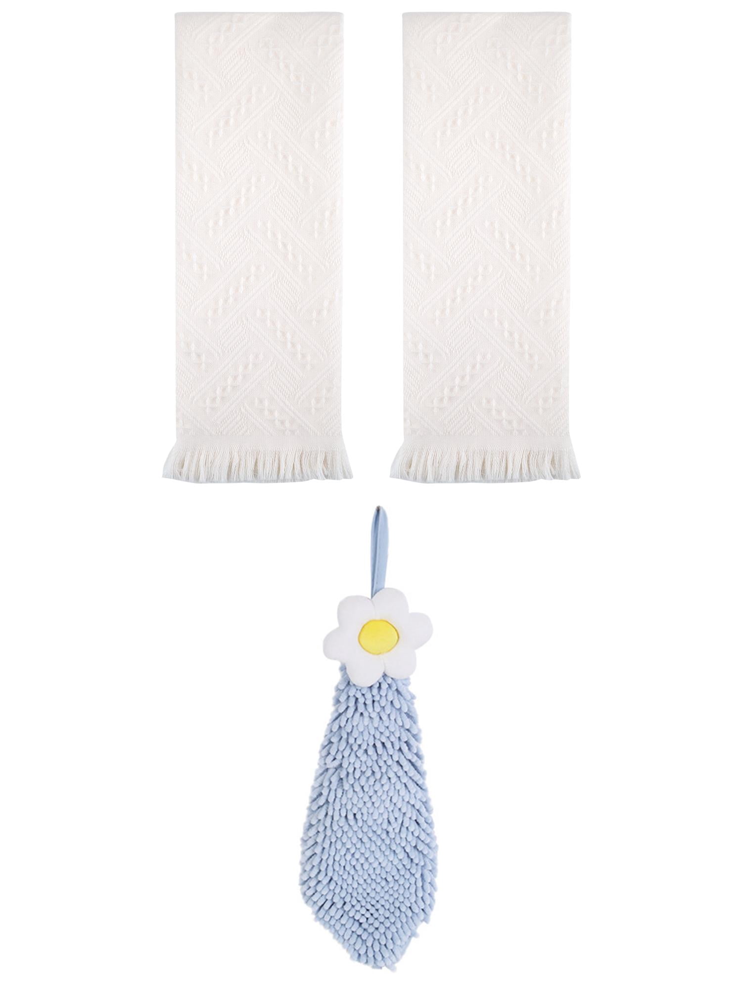 Unique Bargains 3 Pcs Soft Absorbent Towels White/Blue-1 13" x 29"/6" x 15"