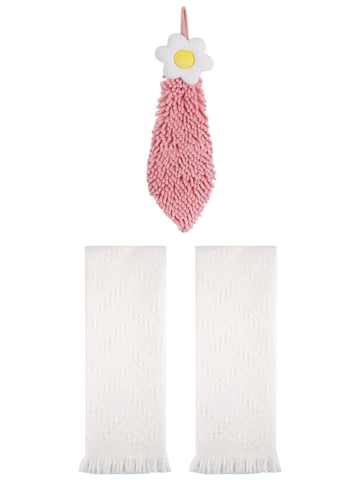 Unique Bargains 3 Pcs Soft Absorbent Towels White/Pink-1 13" x 29"/6" x 15"