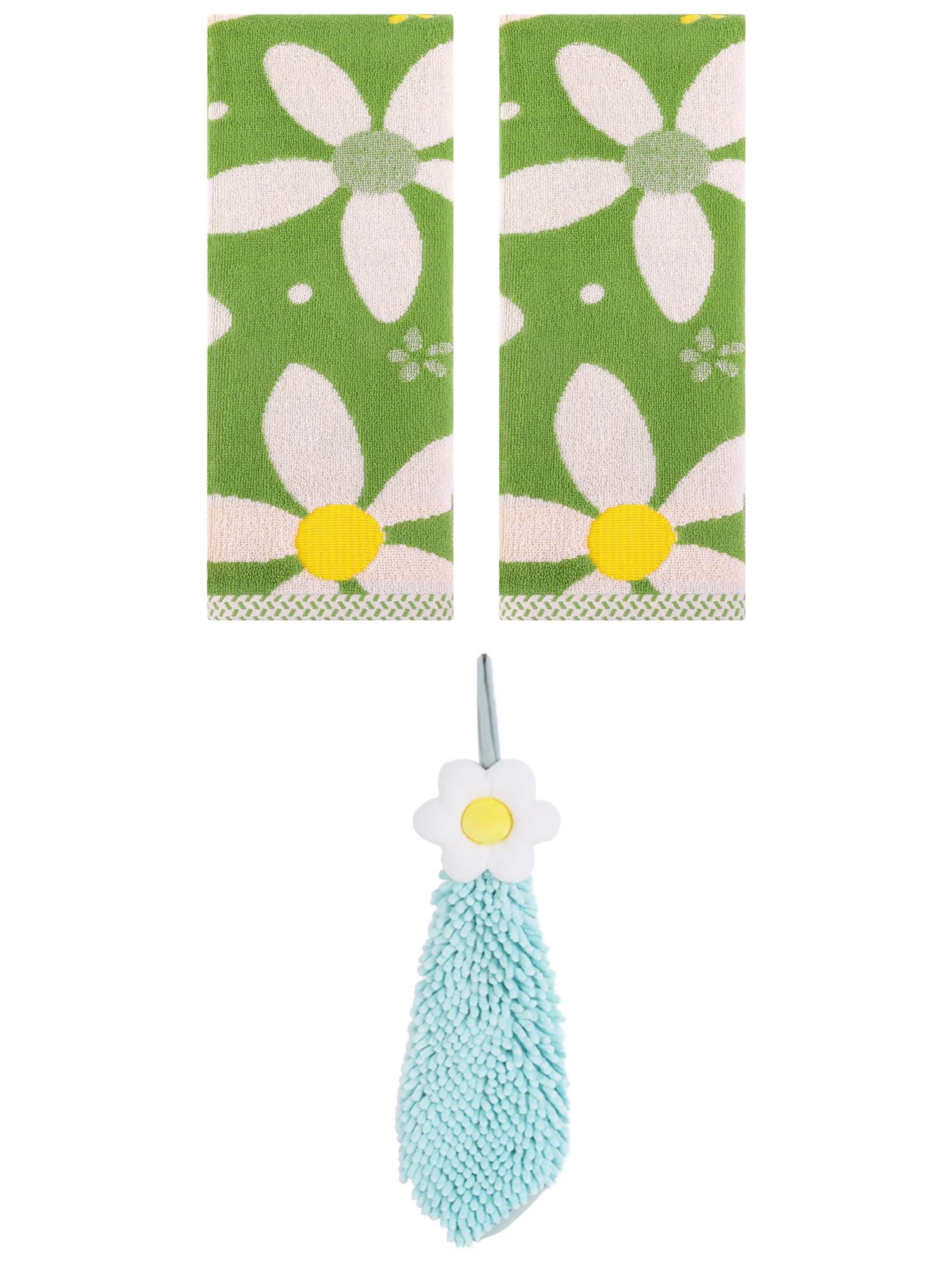 Unique Bargains 3 Pcs Soft Floral Hand Towels Green 13" x 29"/6" x 15"