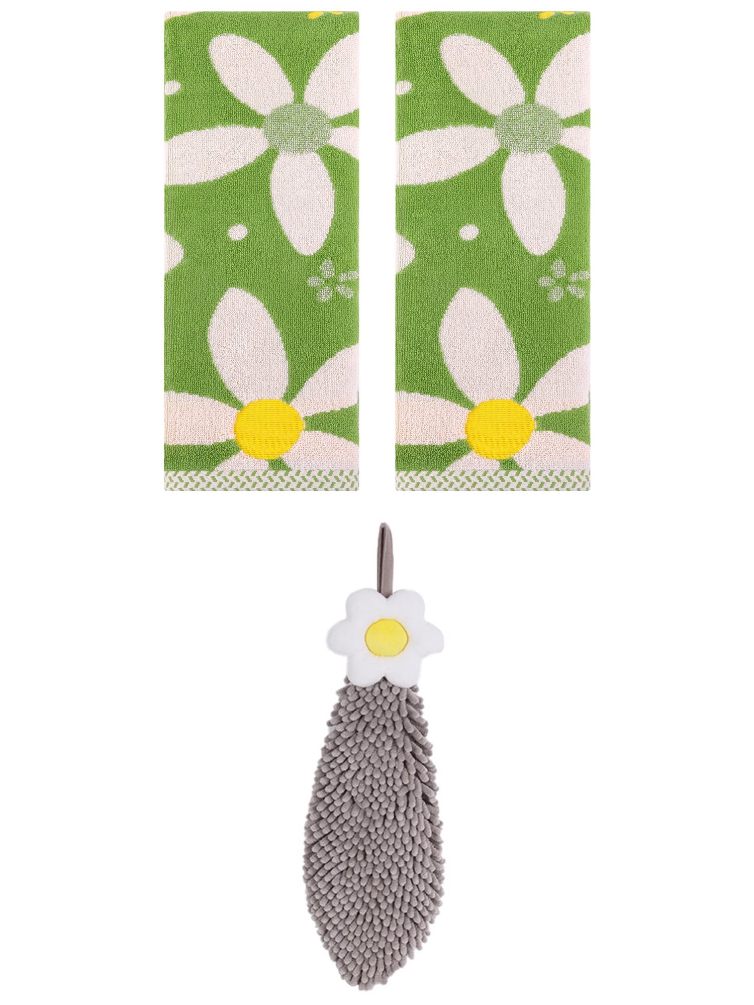 Unique Bargains 3 Pcs Soft Floral Hand Towels Green/Grey 13" x 29"/6" x 15"