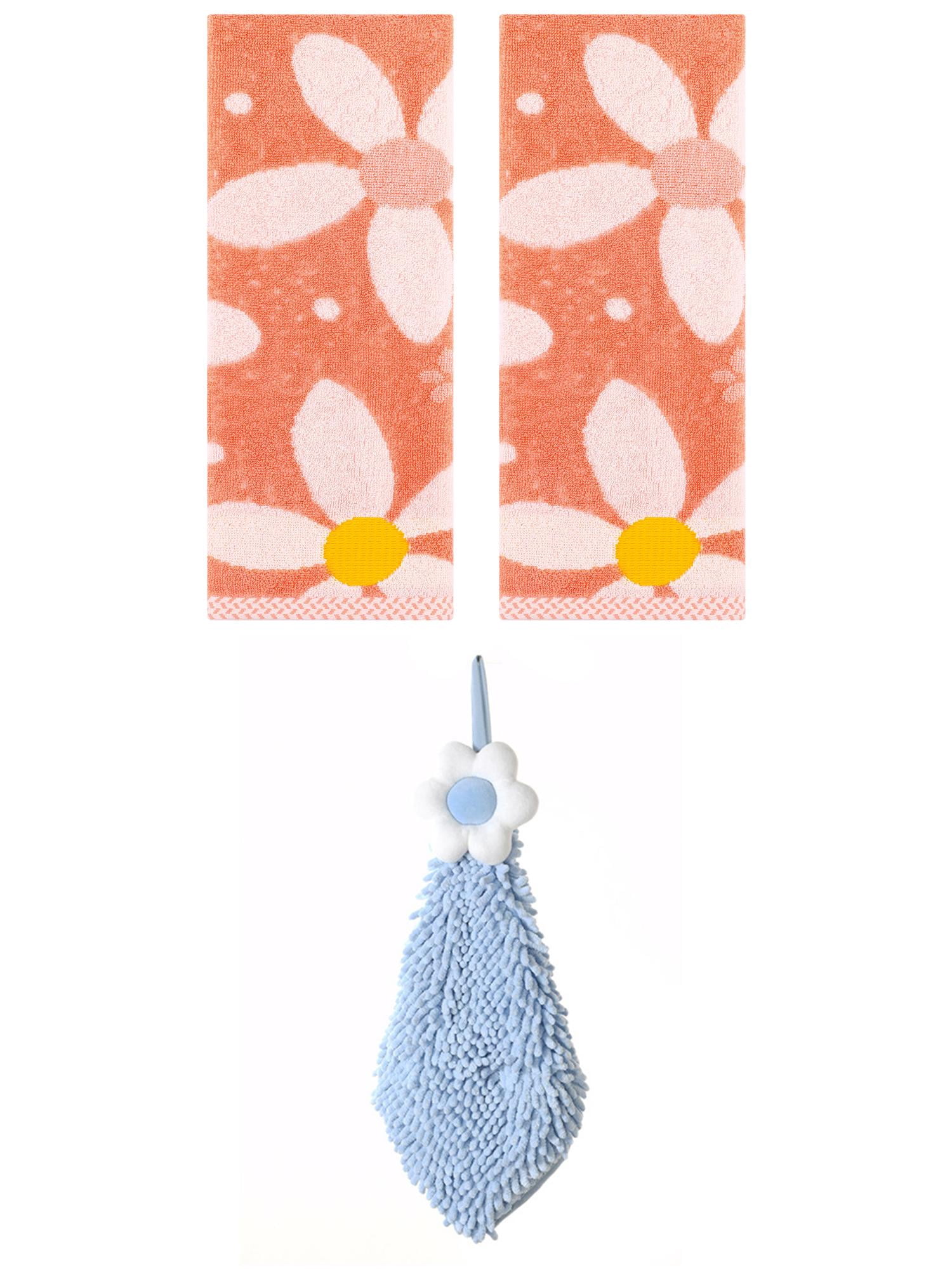 Unique Bargains 3 Pcs Soft Floral Hand Towels Orange/Blue-2 13" x 29"/6" x 15"