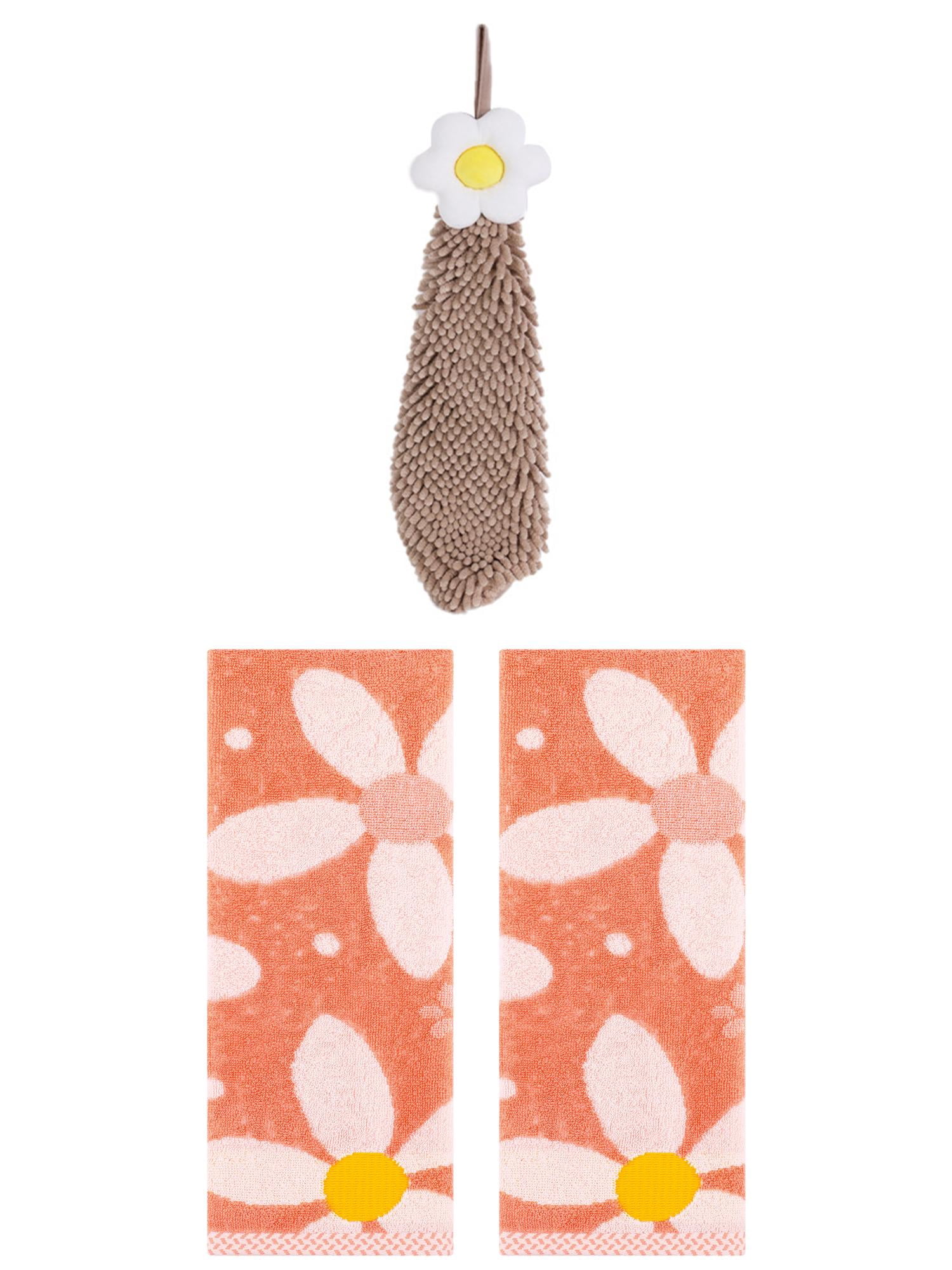 Unique Bargains 3 Pcs Soft Floral Hand Towels Orange/Brown 13" x 29"/6" x 15"