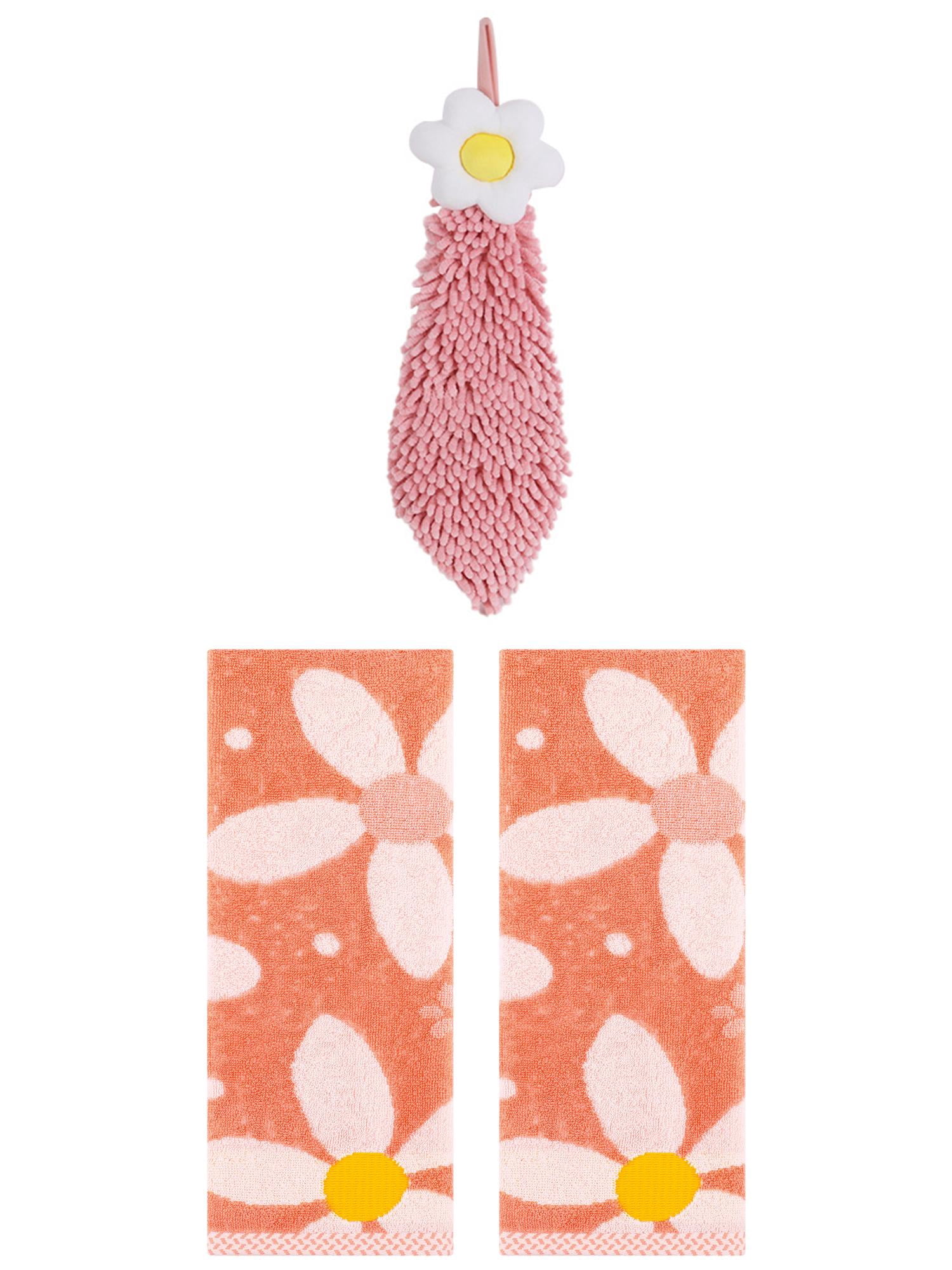Unique Bargains 3 Pcs Soft Floral Hand Towels Orange/Pink-1 13" x 29"/6" x 15"