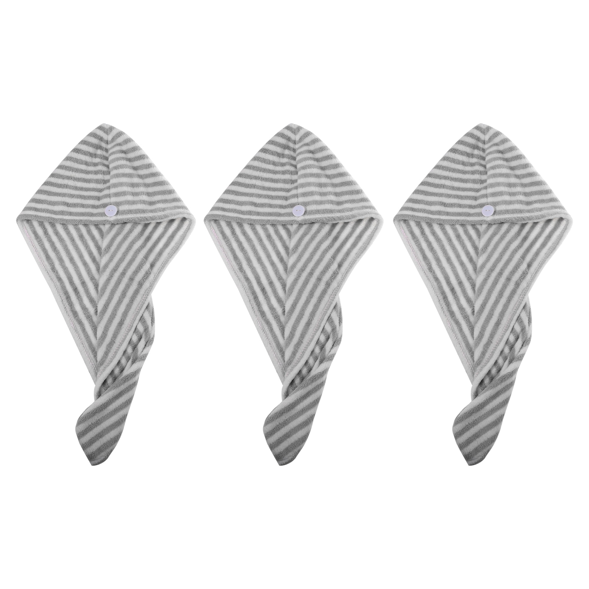 Unique Bargains 3 Pcs Soft Hair Towel Wrap Drying Cap Microfiber for Wet Hair Gray White