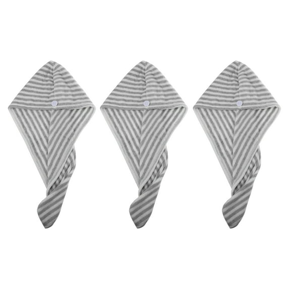 Unique Bargains 3 Pcs Soft Hair Towel Wrap Drying Cap Microfiber for Wet Hair Gray White