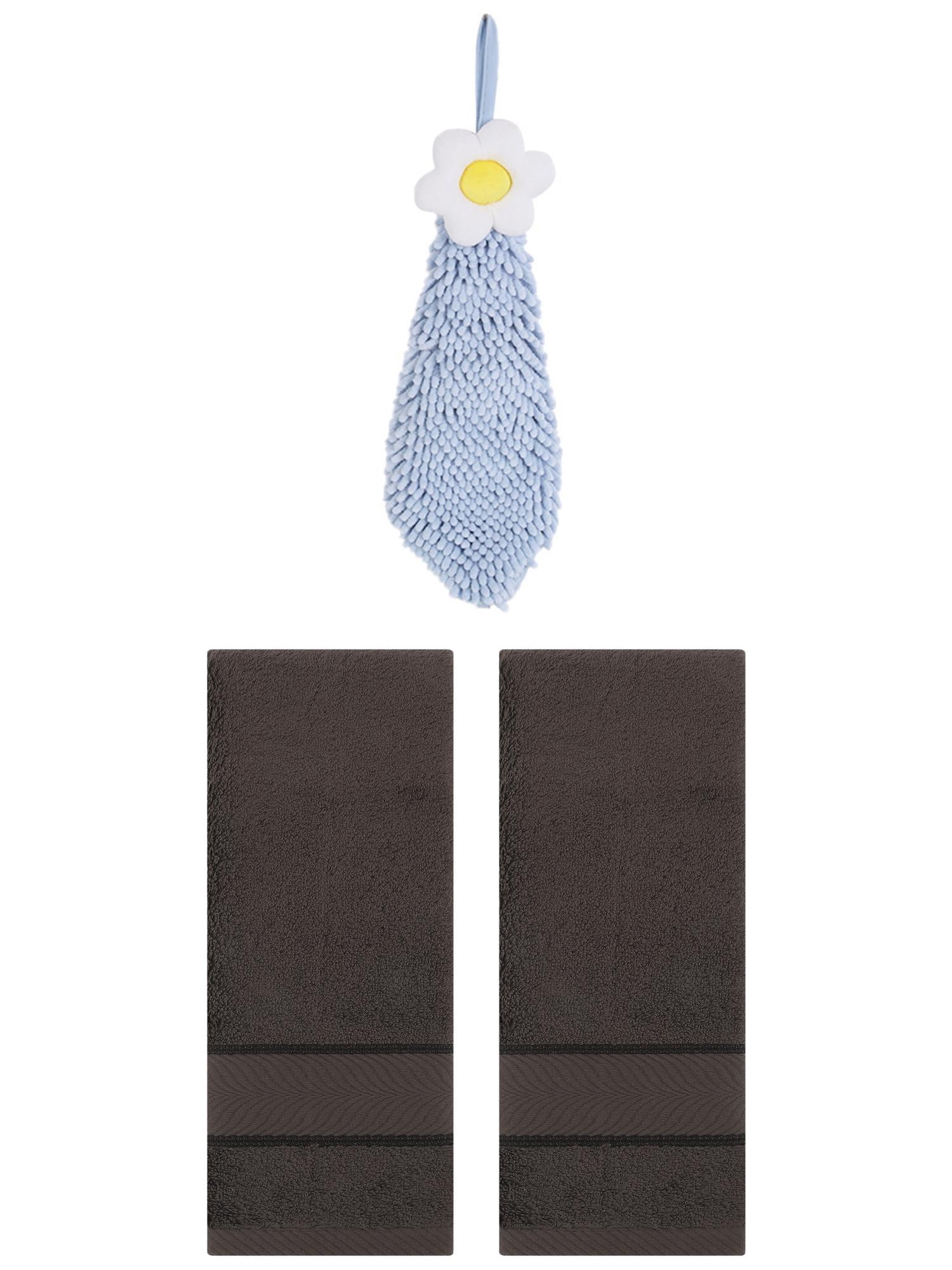 Unique Bargains 3 Pcs Soft Hand Towel Set Dark Brown/Blue-1 14" x 30"/6" x 15"