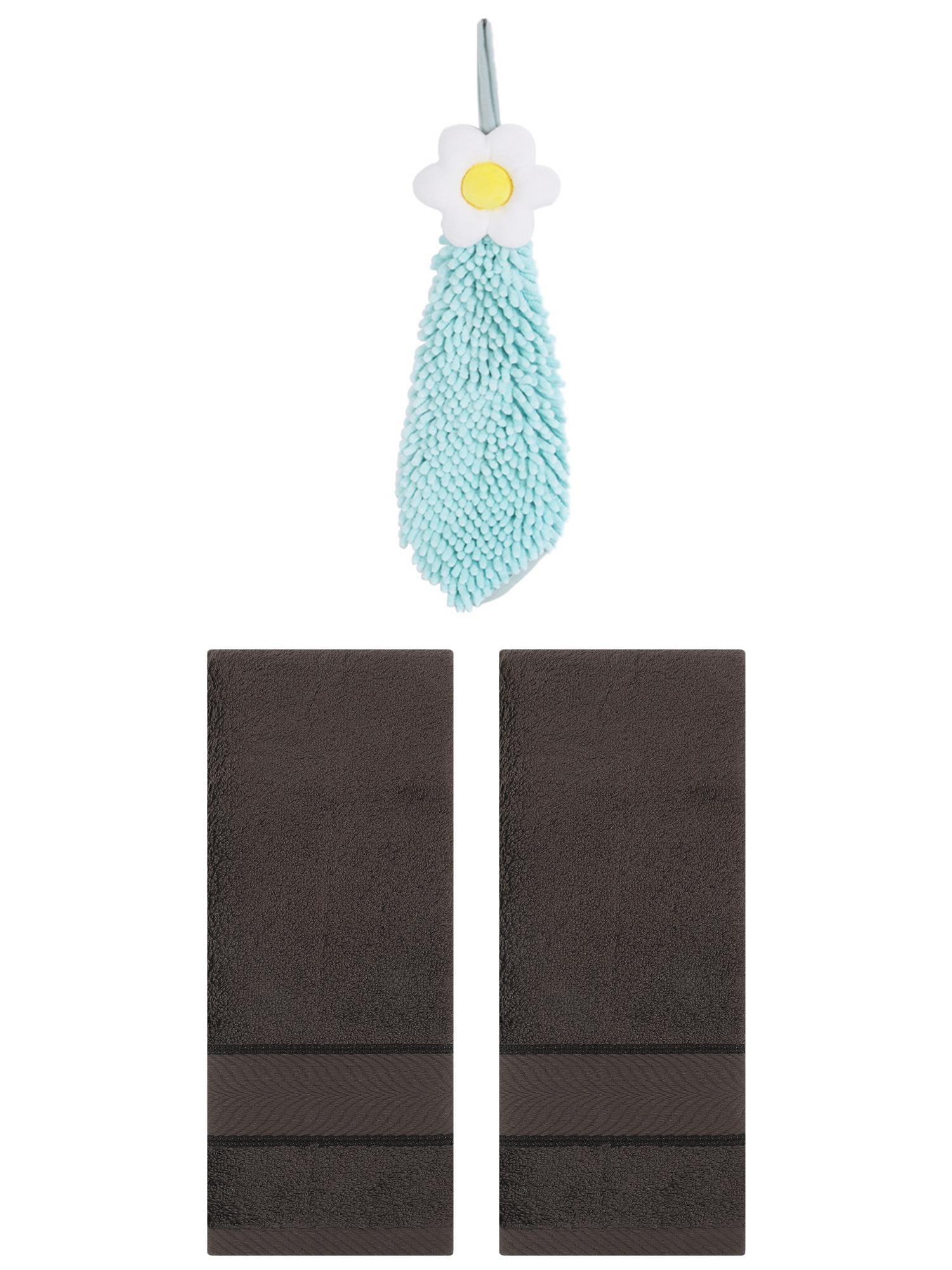 Unique Bargains 3 Pcs Soft Hand Towel Set Dark Brown/Green 14" x 30"/6" x 15"