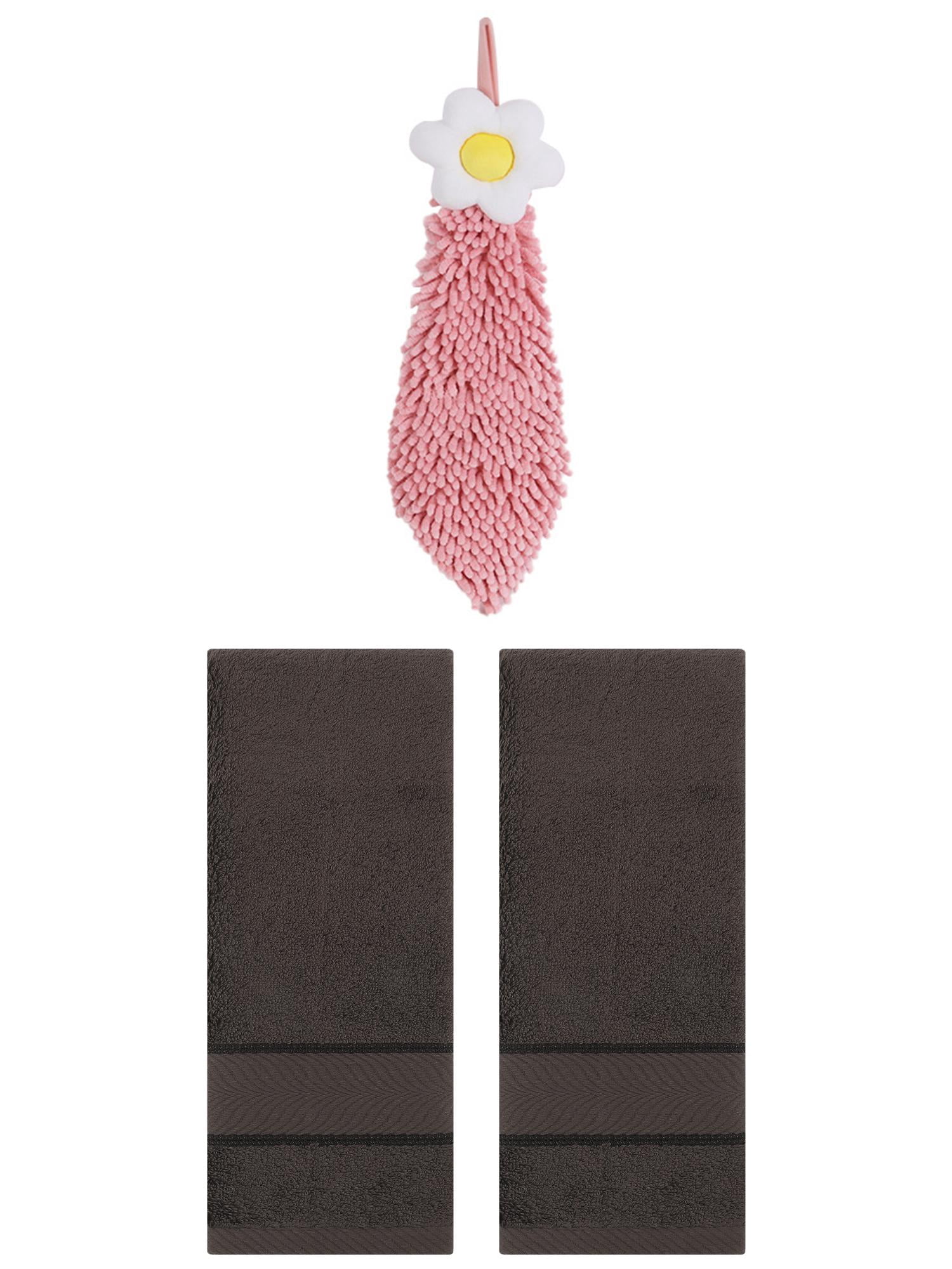 Unique Bargains 3 Pcs Soft Hand Towel Set Dark Brown/Pink-1 14" x 30"/6" x 15"