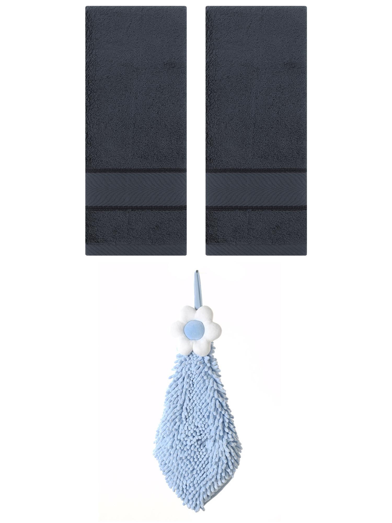 Unique Bargains 3 Pcs Soft Hand Towel Set Dark Grey/Blue-2 14" x 30"/6" x 15"