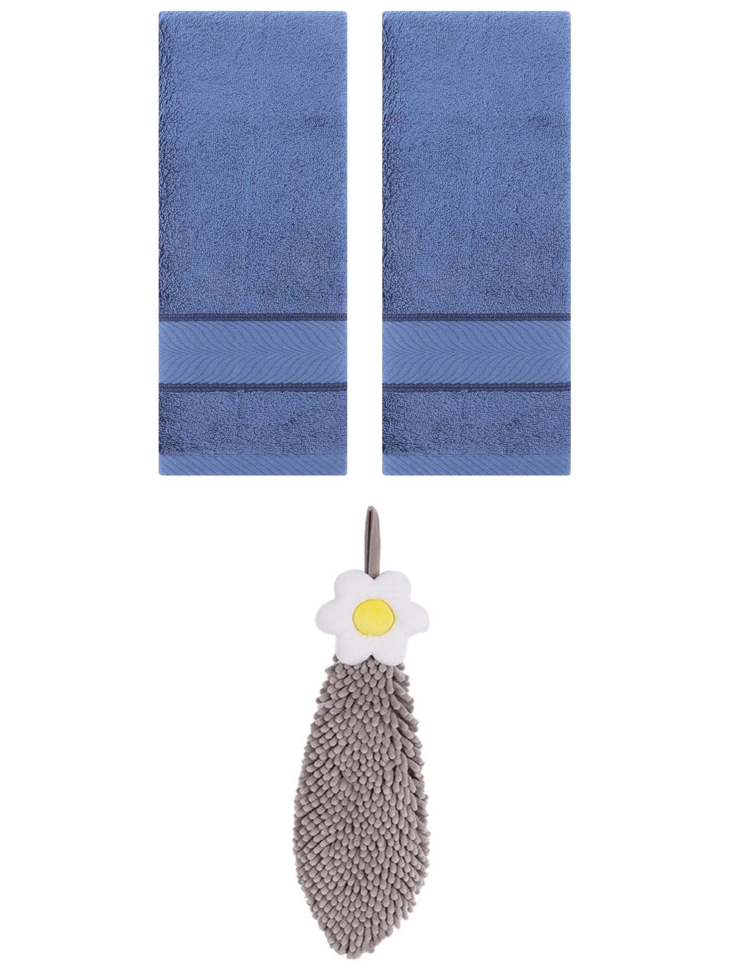Unique Bargains 3 Pcs Soft Hand Towel Set Light Blue/Grey 14" x 30"/6" x 15"