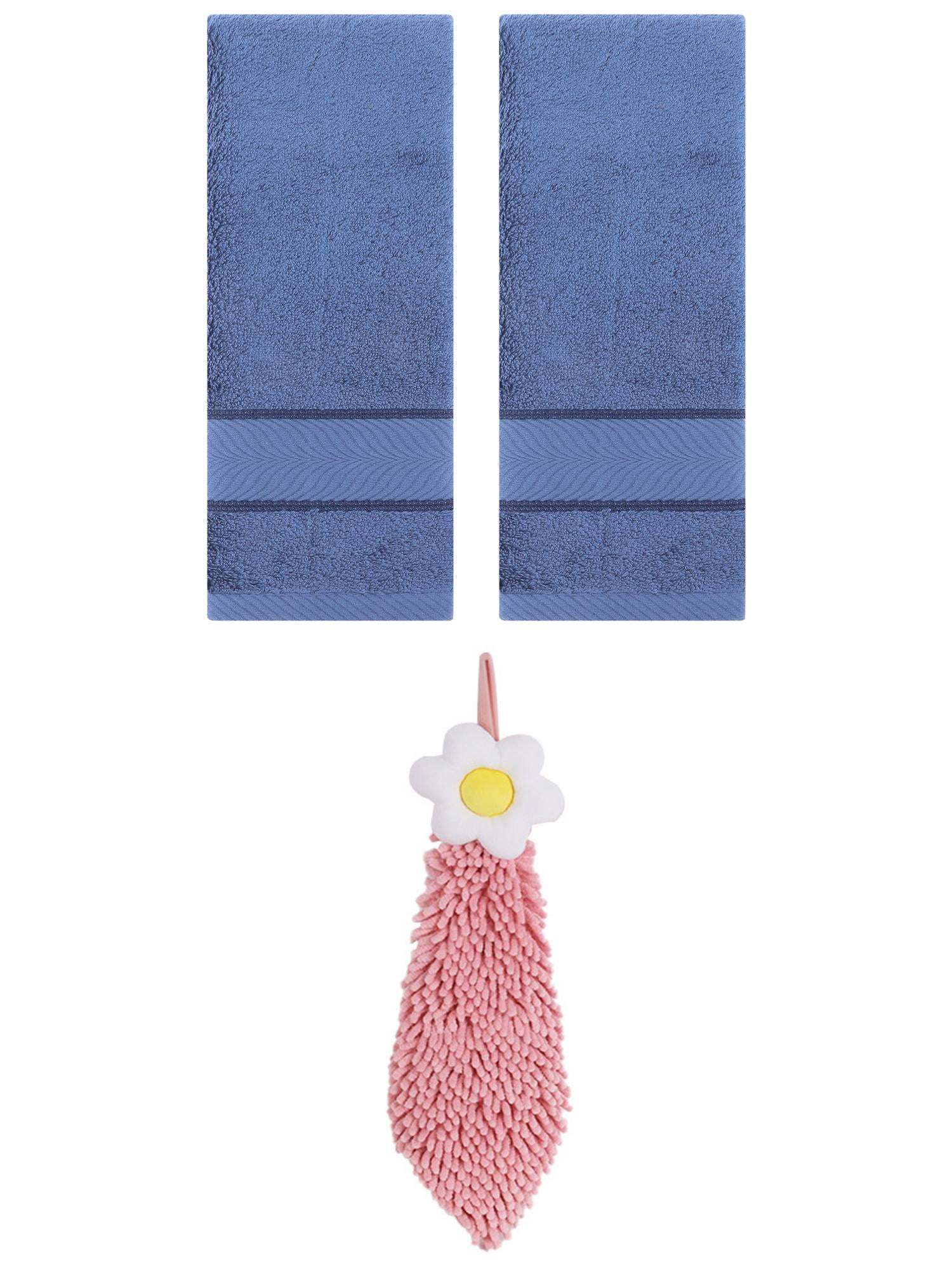 Unique Bargains 3 Pcs Soft Hand Towel Set Light Blue/Pink-1 14" x 30"/6" x 15"