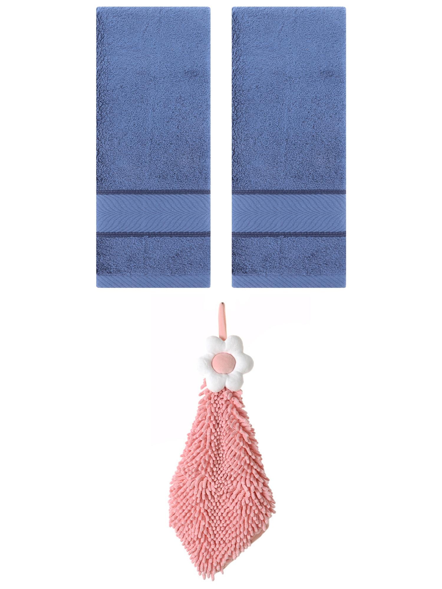 Unique Bargains 3 Pcs Soft Hand Towel Set Light Blue/Pink-2 14" x 30"/6" x 15"