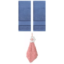 Unique Bargains 3 Pcs Soft Hand Towel Set Light Blue/Pink-2 14" x 30"/6" x 15"