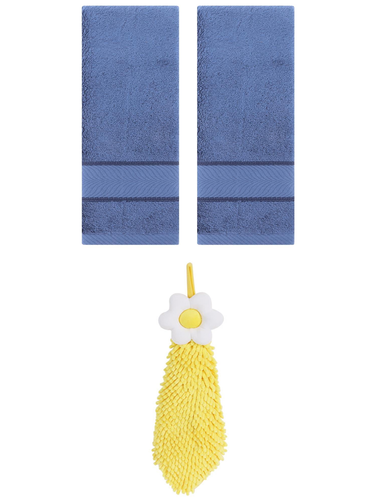 Unique Bargains 3 Pcs Soft Hand Towel Set Light Blue/Yellow 14" x 30"/6" x 15"