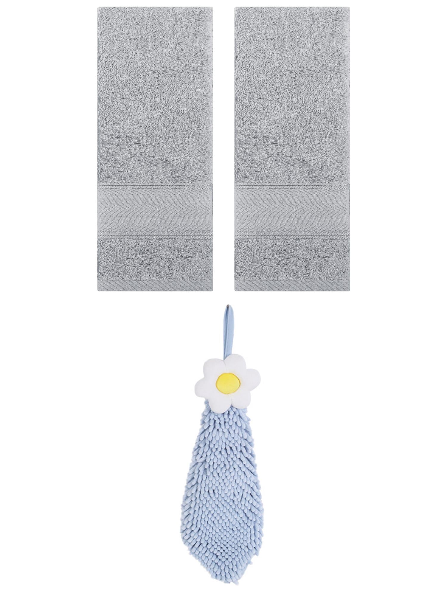 Unique Bargains 3 Pcs Soft Hand Towel Set Light Grey/Blue-1 14" x 30"/6" x 15"