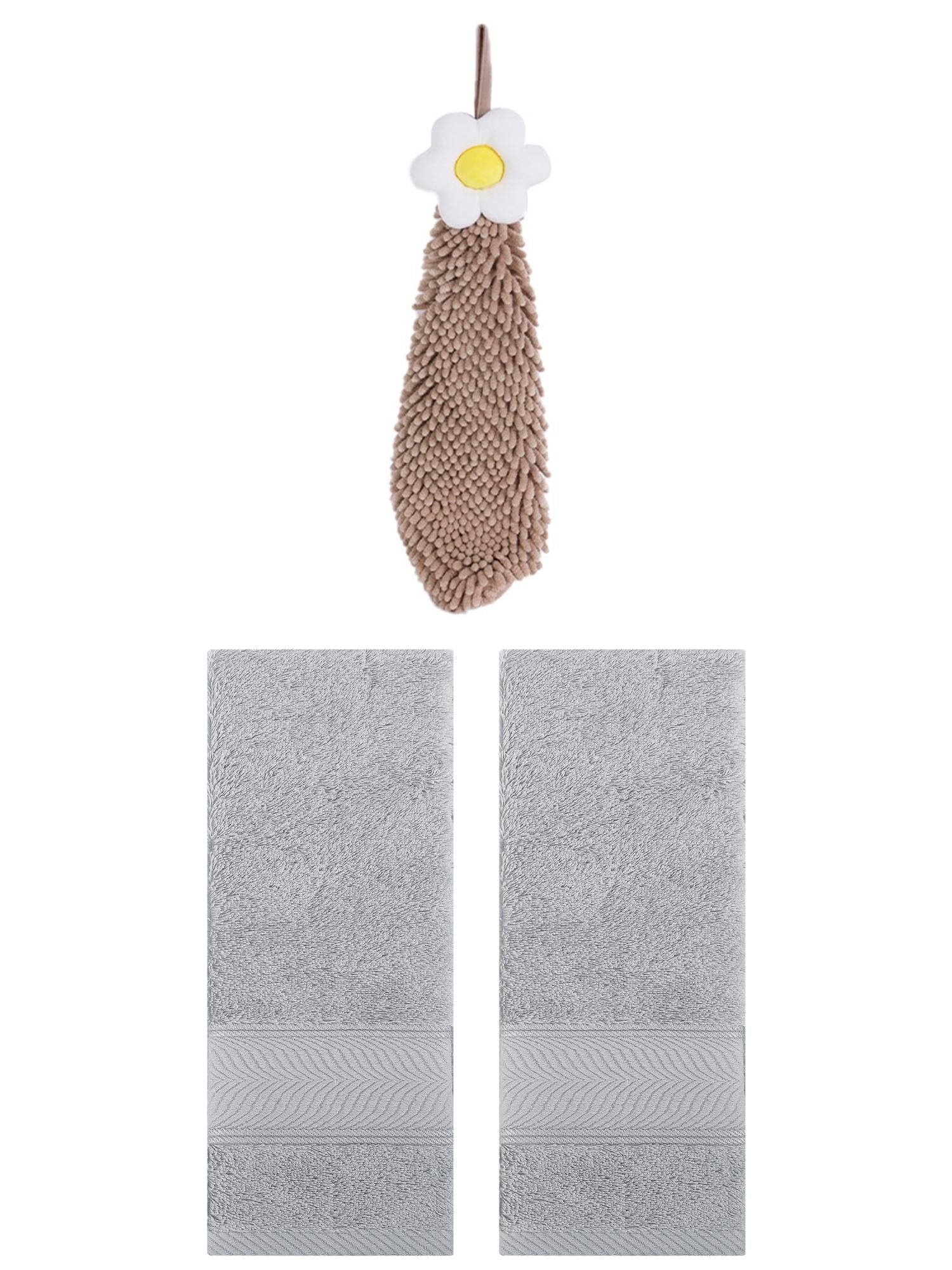 Unique Bargains 3 Pcs Soft Hand Towel Set Light Grey/Brown 14" x 30"/6" x 15"