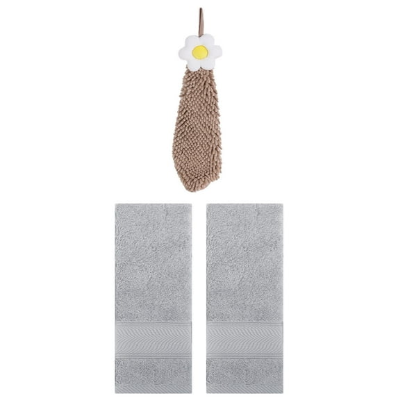 Unique Bargains 3 Pcs Soft Hand Towel Set Light Grey/Brown 14" x 30"/6" x 15"