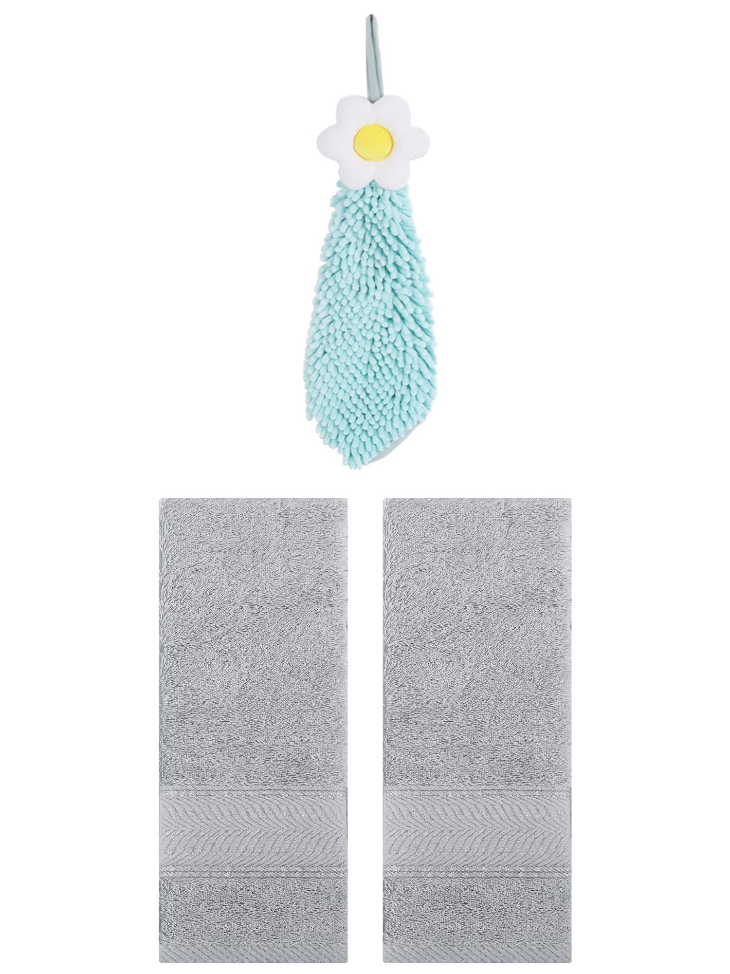 Unique Bargains 3 Pcs Soft Hand Towel Set Light Grey/Green 14" x 30"/6" x 15"