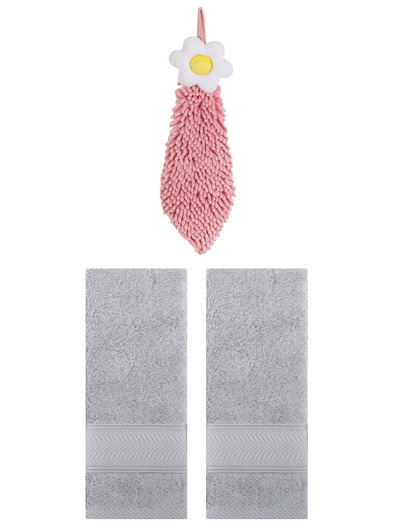 Unique Bargains 3 Pcs Soft Hand Towel Set Light Grey/Pink-1 14" x 30"/6" x 15"